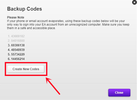 Copy Bakcup Codes